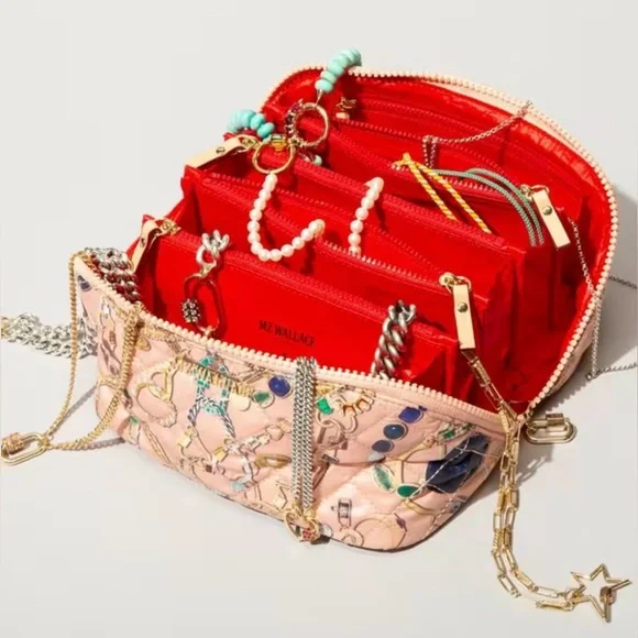 MZ Wallace x Marla Aaron Pink Lock Print Accordion Jewelry Case Bag - Picture 2 of 16